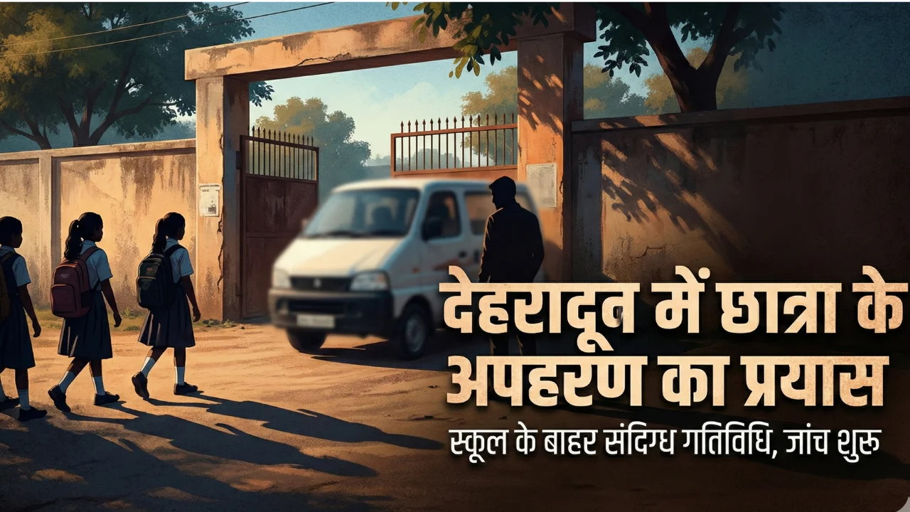 देहरादून छात्रा अपहरण प्रयास के बाद स्कूल के बाहर संदिग्ध वैन का प्रतीकात्मक दृश्य